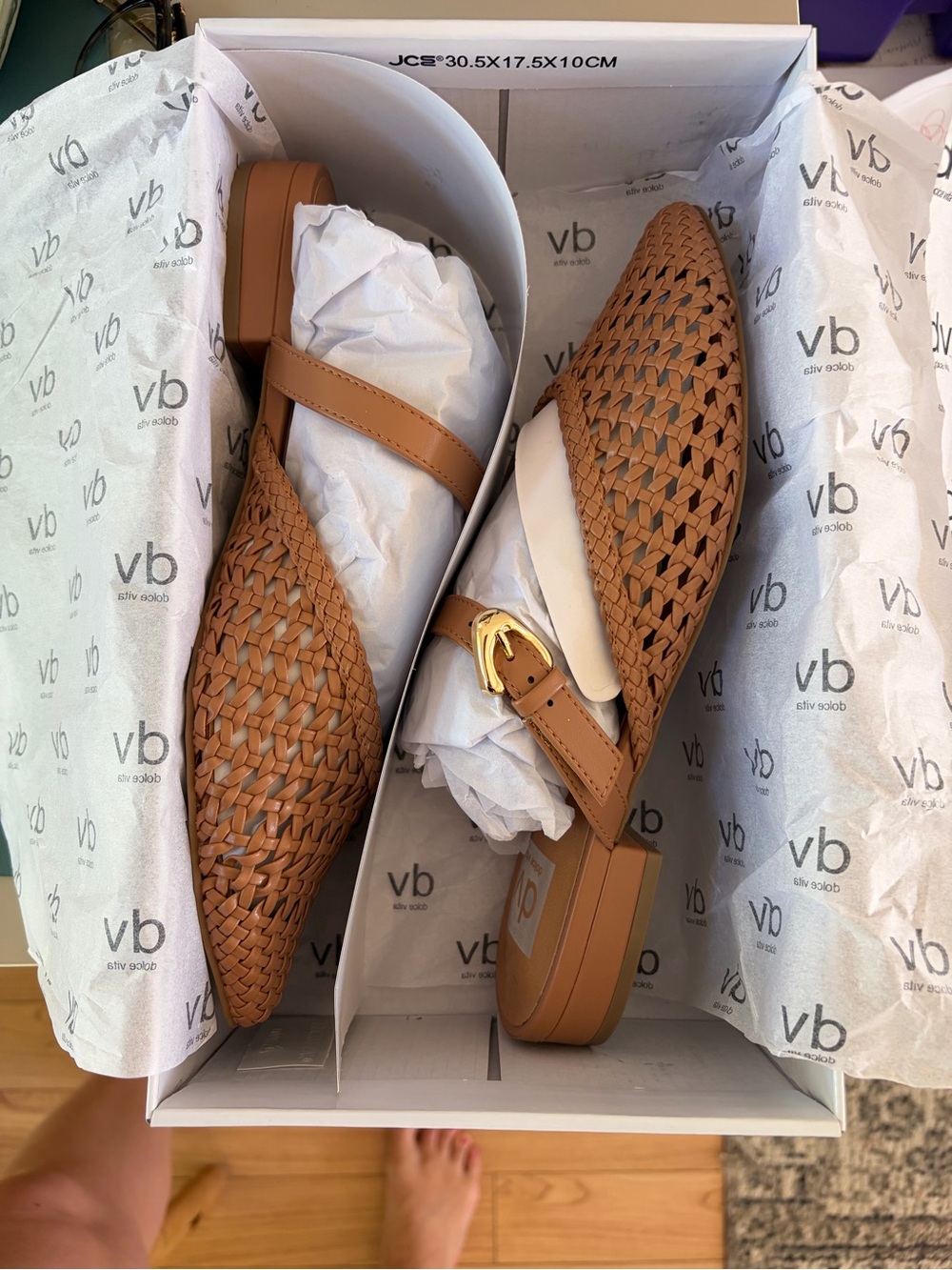 Dolce Vita Tan Woven Pointed-Toe Flats with Ankle Strap